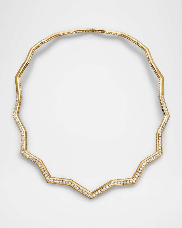 Zig Zag Stax Necklace with Diamonds in 18K Gold, 5mm